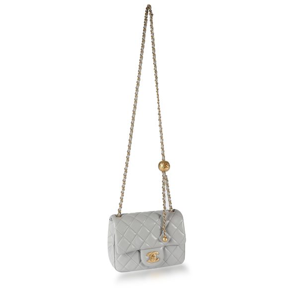 Chanel Gray Quilted Lambskin Pearl Crush Mini Flap Bag - Picture 3 of 8